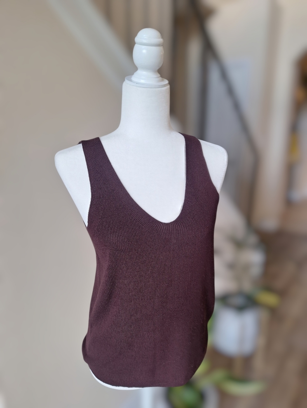 Primark Ribbed V-Neck Tank - Dark Brown Size M